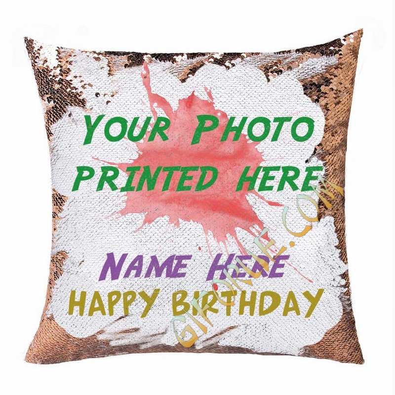 Personalized Sequin Name Photo Pillow Custom Gift For Birthday - Click Image to Close